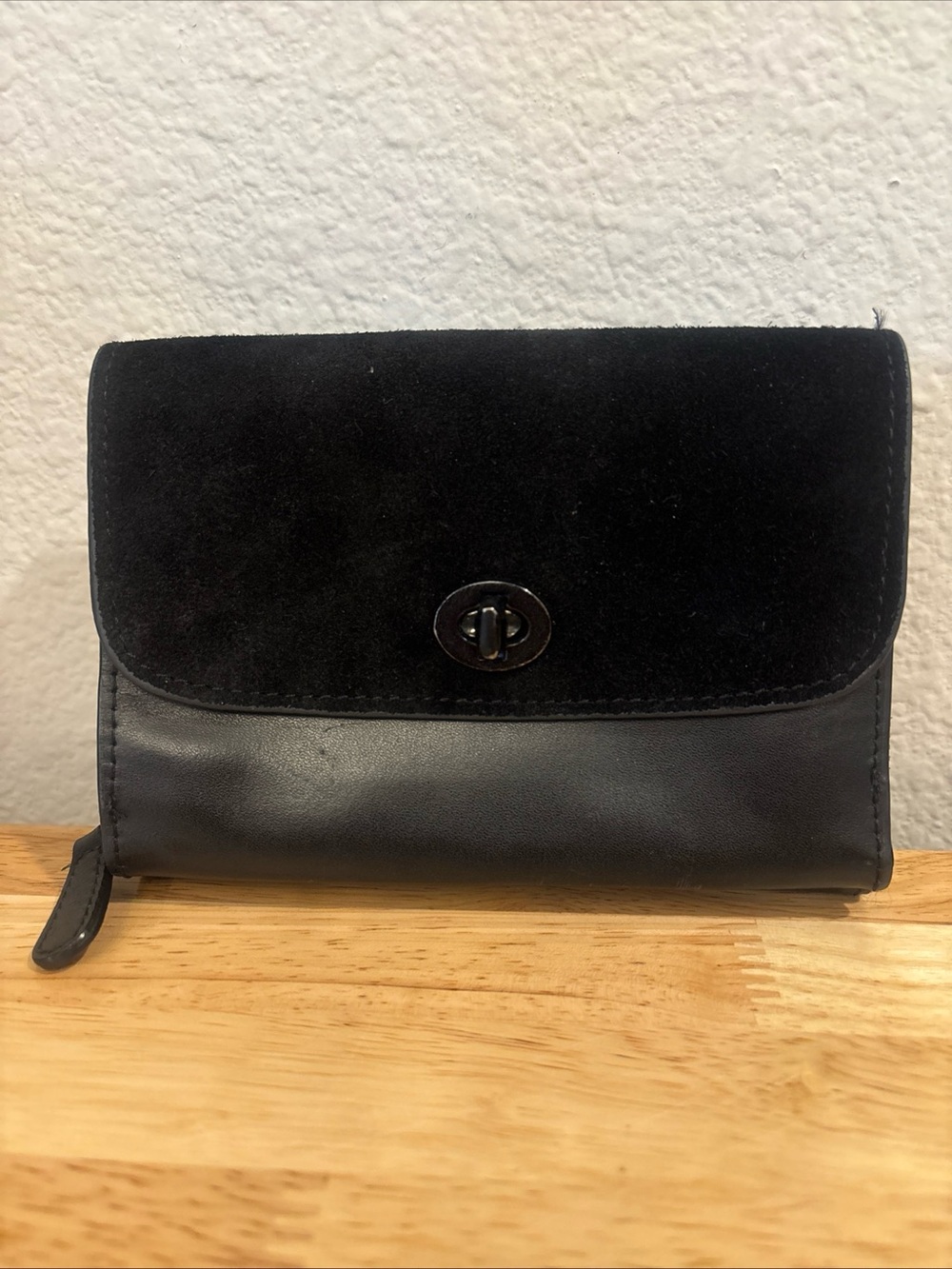 Kiko Black Leather Suede Two Tone Crossbody Small Purse No Strap